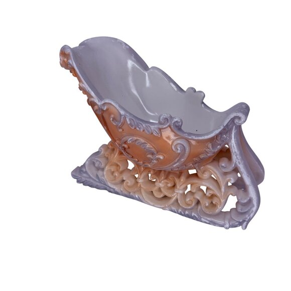 Vintage Plastic Blush Pink Christmas Ornate Winter Sleigh - Picture 4 of 6